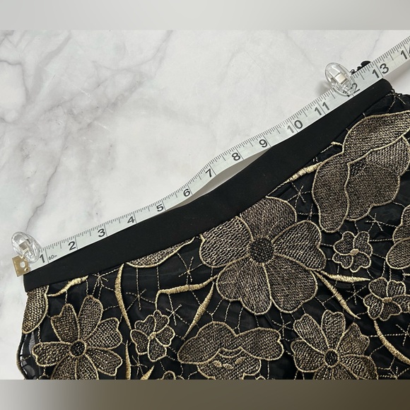 Anthropologie Eva Franco Gilt Bouquet Skirt Black Gold Lace - Picture 15 of 16